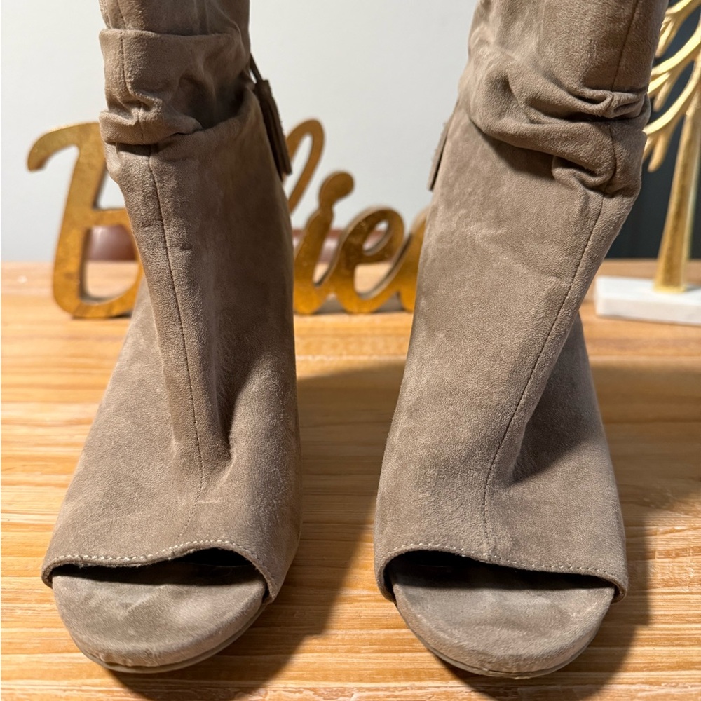 Chic Taupe Women's Peep-Toe Boots